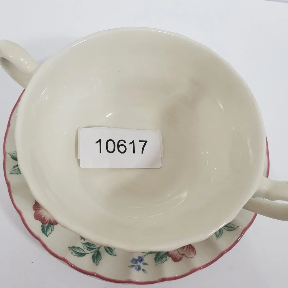 Churchill Soup Cup and Saucer Set Floral Cream Ceramic Excellent Made in England